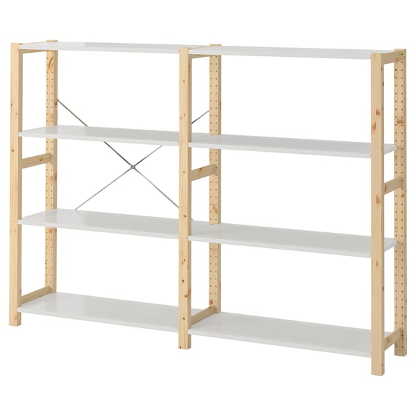 IVAR 2 sections/shelves, pine/metal white, 175x30x124 cm