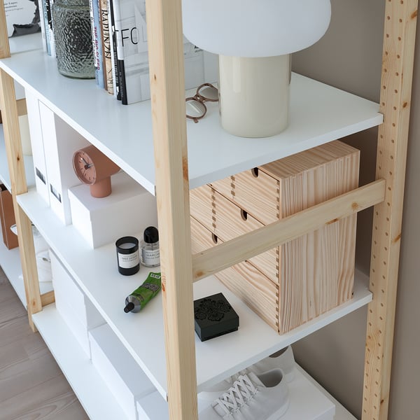 IVAR 2 sections/shelves, pine/metal white, 175x50x124 cm