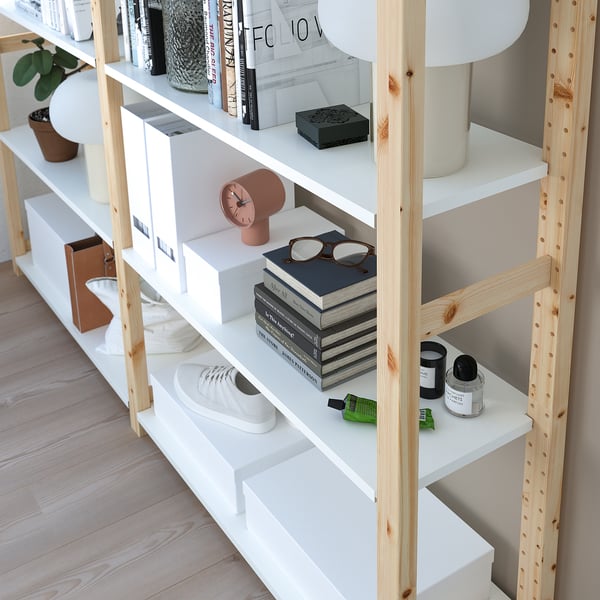 IVAR 2 sections/shelves, pine/metal white, 175x30x124 cm