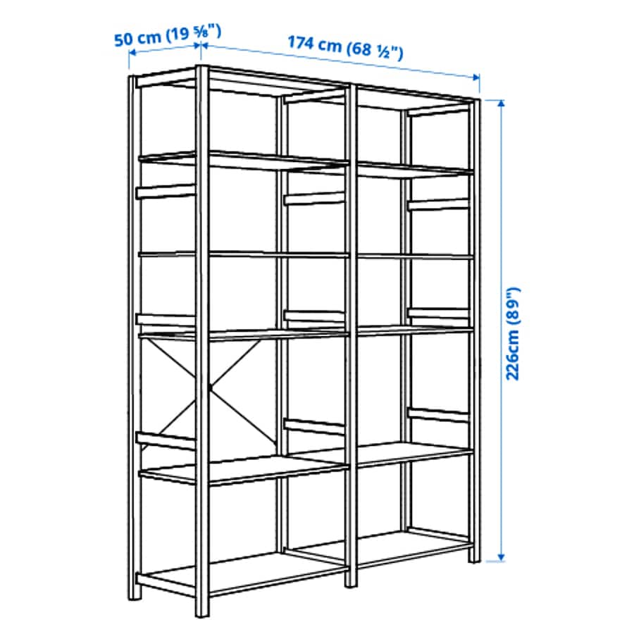 Ikea IVAR - 2 sections/shelves, pine, 174x50x226 cm