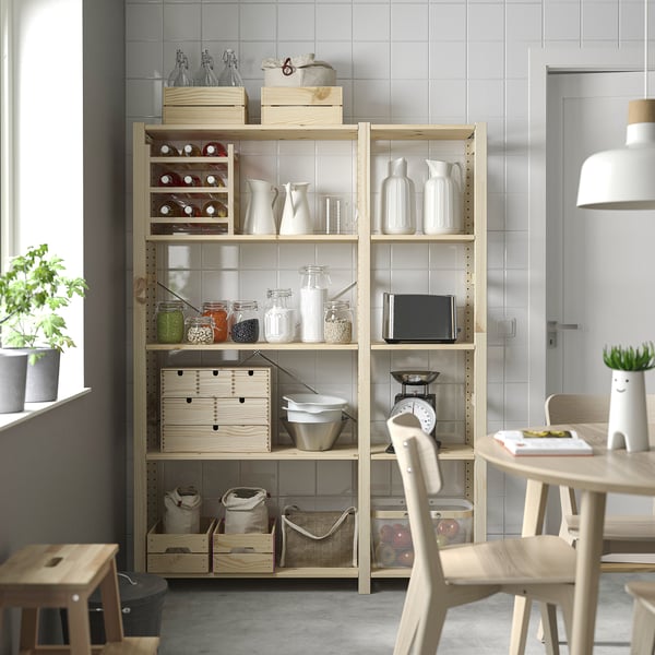 IVAR 2 sections/shelves, pine, 134x30x179 cm