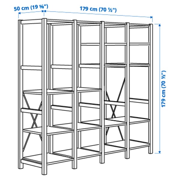 IVAR 4 sections/shelves, pine, 179x50x179 cm