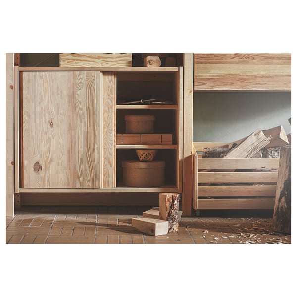 IVAR storage box on wheels, pine, 78x30 cm