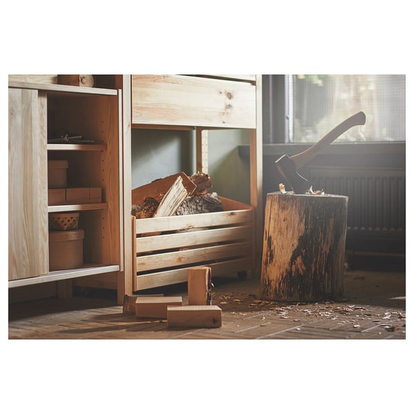 IVAR storage box on wheels, pine, 78x30 cm