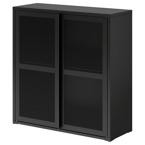 IVAR cabinet with doors, black mesh, 80x83 cm