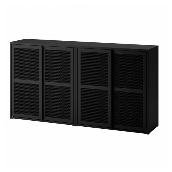 IVAR cabinet with doors, black mesh, 160x30x83 cm