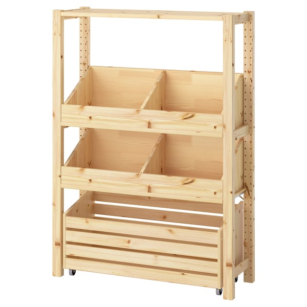 IVAR shelving unit, with 2 box shelves/pine, 89x30x124 cm