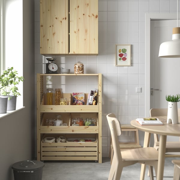IVAR shelving unit, with 2 box shelves/pine, 89x30x124 cm