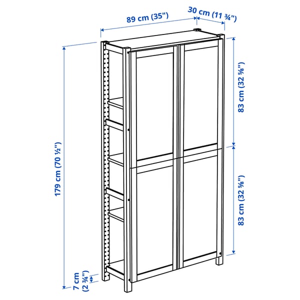 IVAR shelving unit, with 4 doors pine/felt, 89x30x179 cm