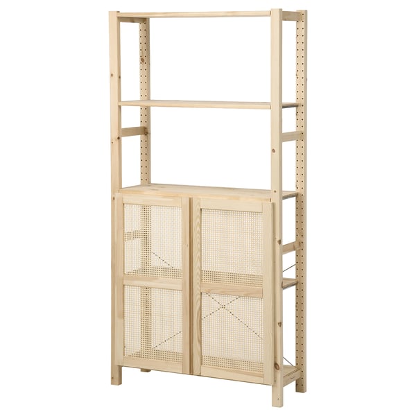 IVAR shelving unit with doors, with 2 doors/pine, 89x30x179 cm