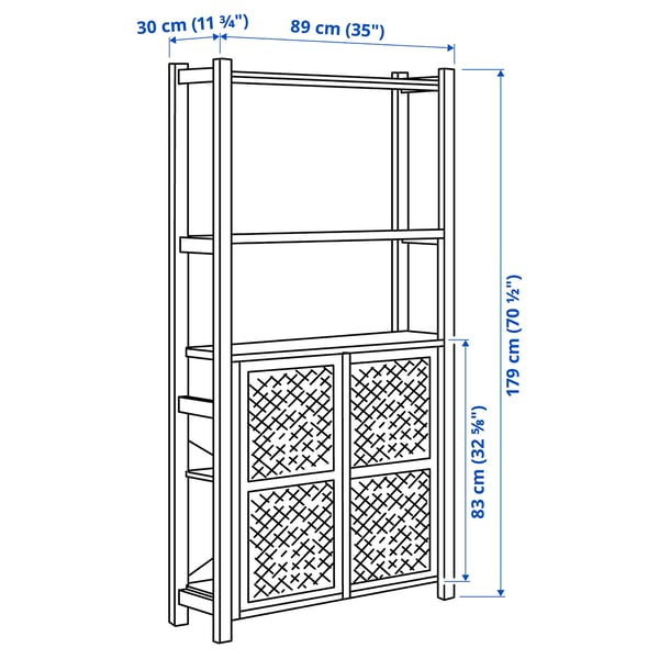IVAR shelving unit with doors, with 2 doors/pine, 89x30x179 cm