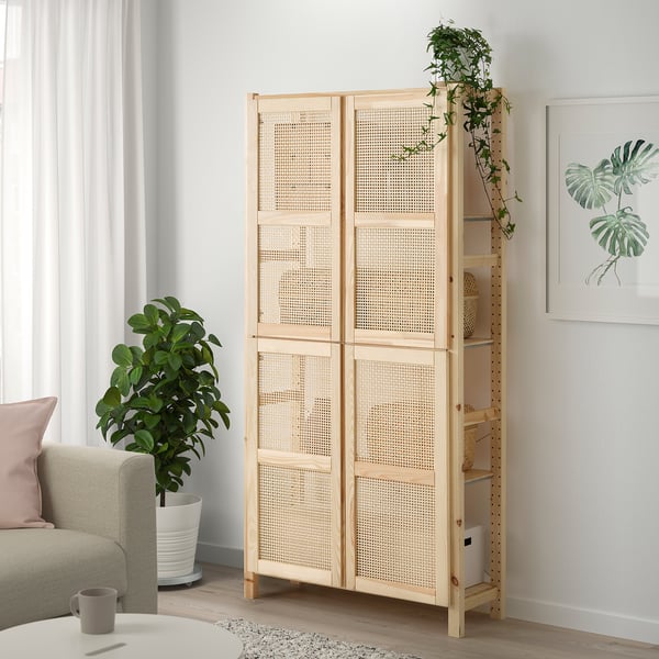 IVAR shelving unit with doors, with 4 doors/pine, 89x30x179 cm
