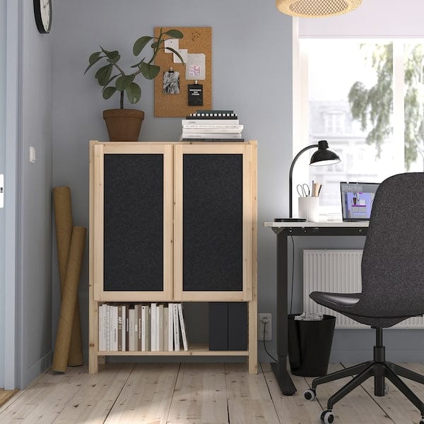 Ikea IVAR - Shelving unit with doors, pine/felt, 89x30x124 cm