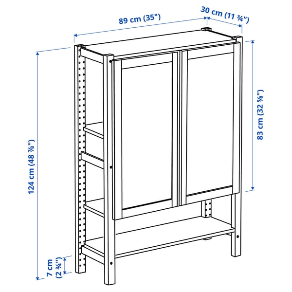 IVAR shelving unit with doors, pine/felt, 89x30x124 cm