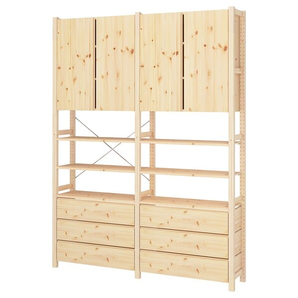 Ikea IVAR - Shelving unit w cabinets/drawers, pine, 174x30x226 cm