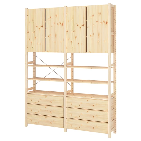 IVAR shelving unit w cabinets/drawers, pine, 174x30x226 cm