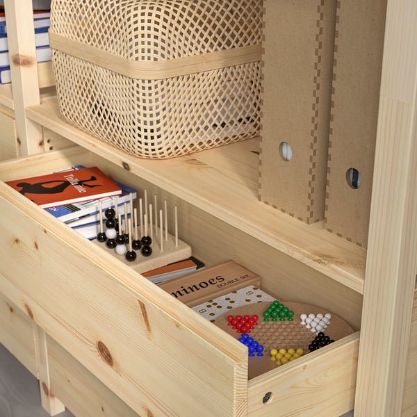 IVAR shelving unit w cabinets/drawers, pine, 174x30x226 cm