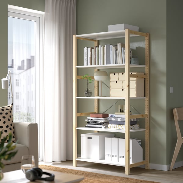 IVAR shelving unit, pine/metal white, 89x50x179 cm