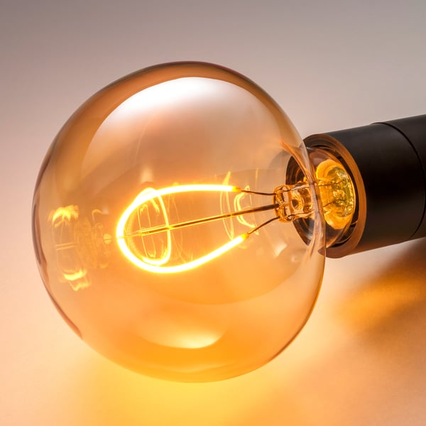 JÄLLBY / MOLNART pendant lamp with light bulb, textile nickel-plated/mushroom brown clear glass