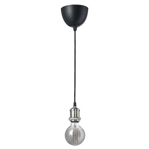 Ikea JÄLLBY / MOLNART - Pendant lamp with bulb, nickel-plated fabric/globe transparent glass gray