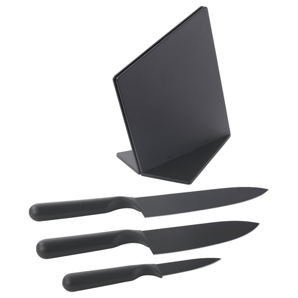 JÄMFÖRA knife block with 3 knives, black