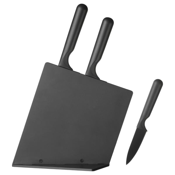 JÄMFÖRA knife block with 3 knives, black