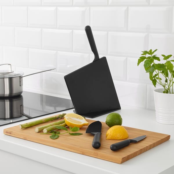 JÄMFÖRA knife block with 3 knives, black