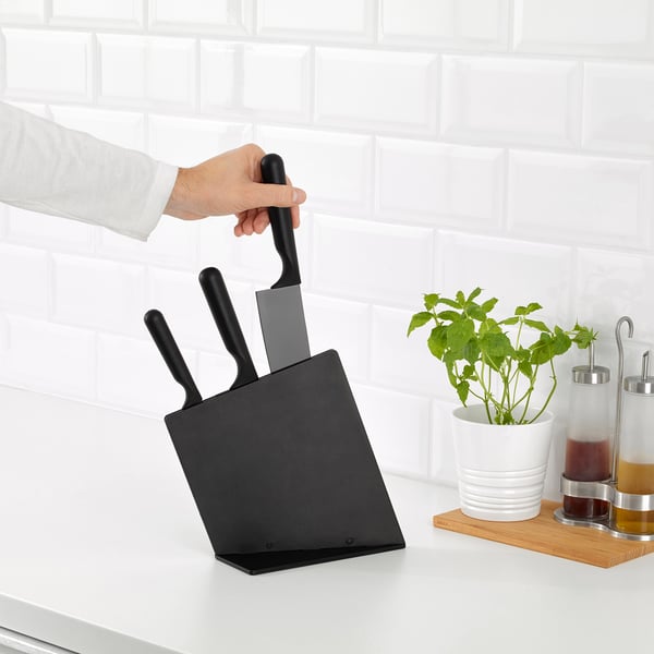 JÄMFÖRA knife block with 3 knives, black