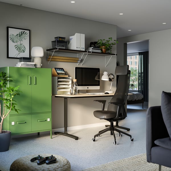 JÄRVFJÄLLET office chair with armrests, Glose black, 52x140x68 cm