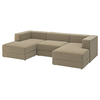 JÄTTEBO 3,5-seat mod sofa w chaise longues, armrests Johanneshov/brown-beige, 285x71x160 cm