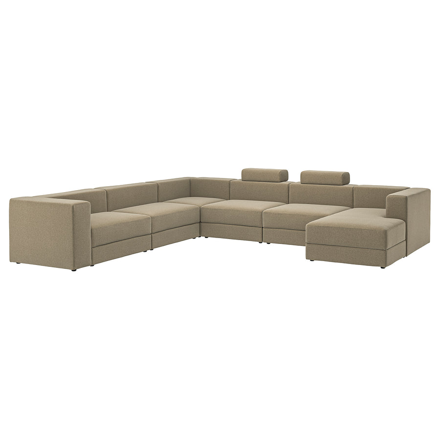 JÄTTEBO u-shaped sofa, 7-seat, with chaise longue, right with headrests/Johanneshov brown-beige, 25x87x95 cm