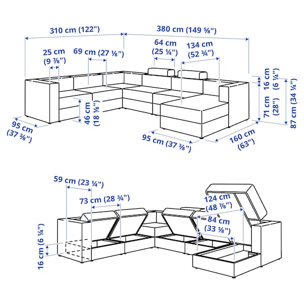 Ikea JÄTTEBO - 7-seater U-shaped sofa with chaise-longue, right with headrest/Tonerud grey ,