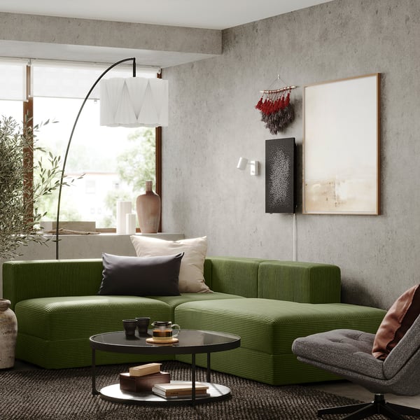 JÄTTEBO mod crnr sofa 2,5-seat w chaise lng, right/Samsala dark yellow-green, 190x71x65 cm