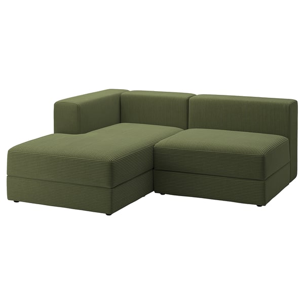 JÄTTEBO 2,5-seat mod sofa w chaise longue, left/Samsala dark yellow-green, 25x71x160 cm