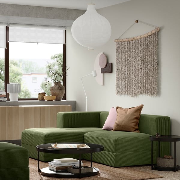 JÄTTEBO 2,5-seat mod sofa w chaise longue, left/Samsala dark yellow-green, 25x71x160 cm