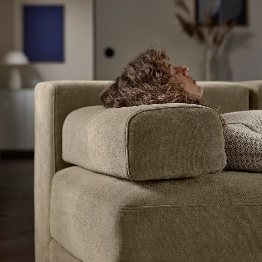 JÄTTEBO 4-seat mod sofa w chaise longue, right with headrest/Johanneshov brown-beige, 310x87x160 cm