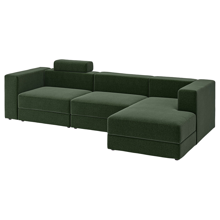 JÄTTEBO 4-seat mod sofa w chaise longue, right with headrest/Johanneshov dark green, 310x87x160 cm