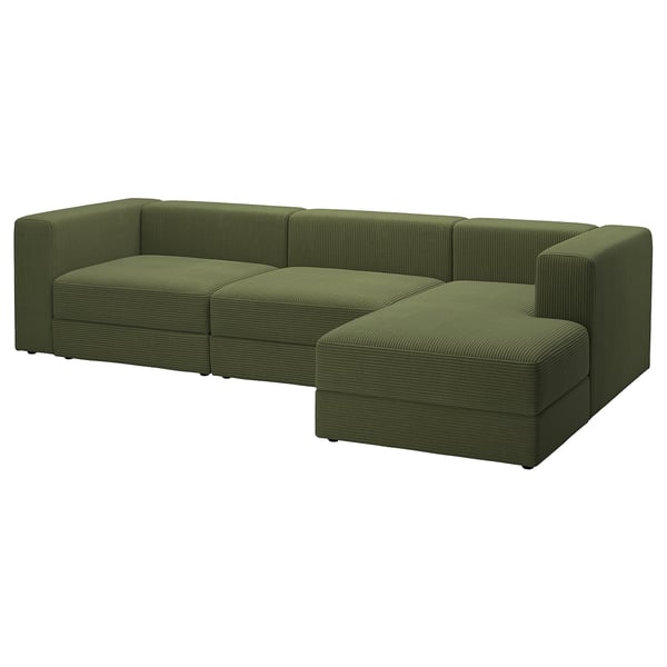 JÄTTEBO 4-seat mod sofa w chaise longue, right/Samsala dark yellow-green, 310x71x160 cm