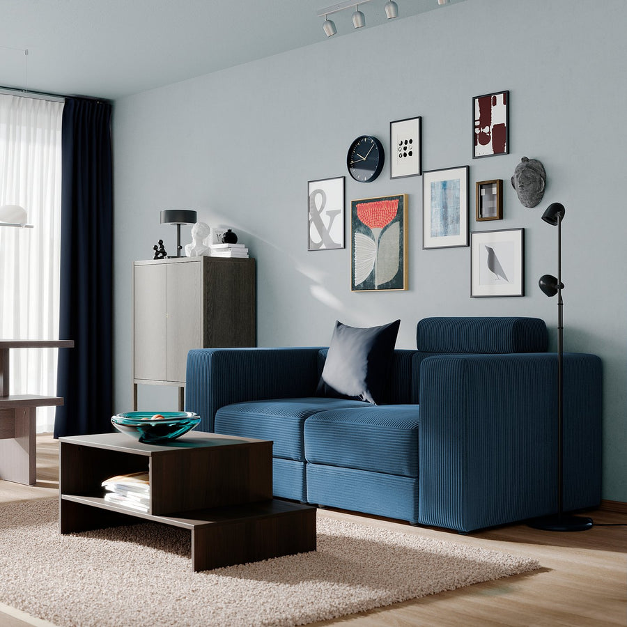 JÄTTEBO 2-seat modular sofa, with headrest/Samsala dark blue, 190x87x95 cm