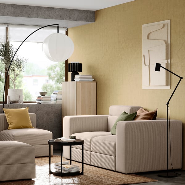 JÄTTEBO 2-seat modular sofa, with headrest/Samsala grey-beige, 190x87x95 cm