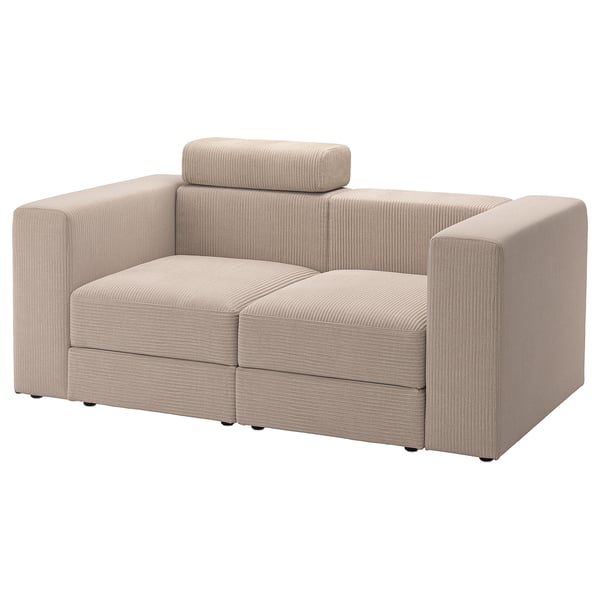 JÄTTEBO 2-seat modular sofa, with headrest/Samsala grey-beige, 190x87x95 cm