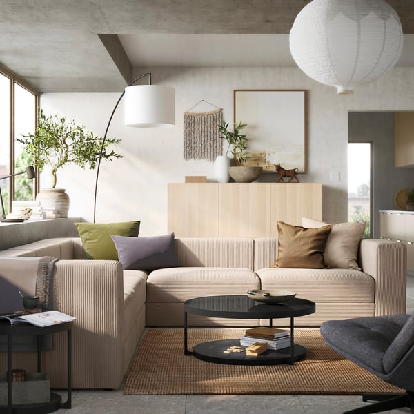 JÄTTEBO modular corner sofa, 6 seat, Samsala grey-beige, 25x71x95 cm