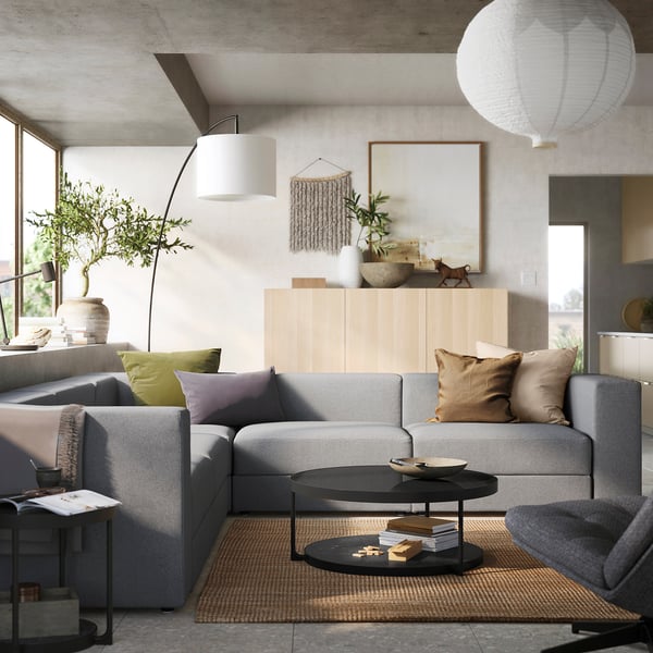 JÄTTEBO modular corner sofa, 6 seat, Tonerud grey, 25x71x95 cm