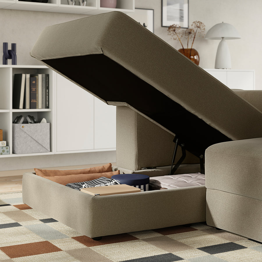 JÄTTEBO chaise longue module, left, with armrest/Johanneshov brown-beige, 95x71x160 cm