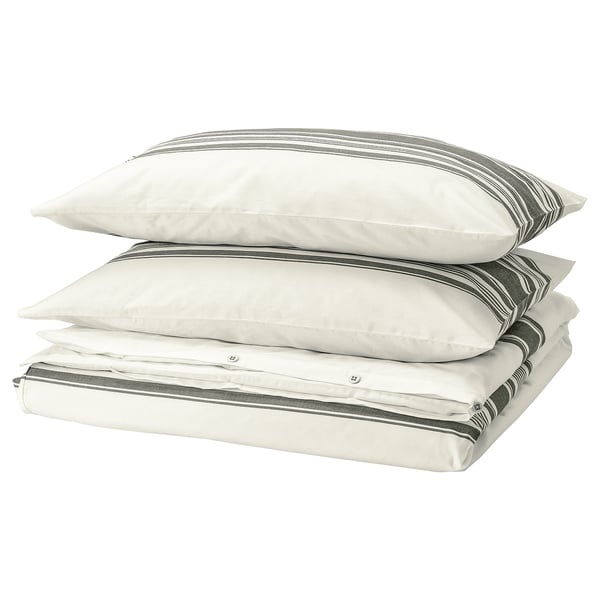 JÄTTEFRÄKEN duvet cover and 2 pillowcases, white/dark grey, 240x220/50x80 cm