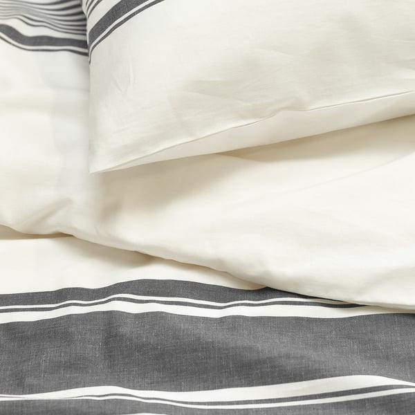JÄTTEFRÄKEN duvet cover and 2 pillowcases, white/dark grey, 240x220/50x80 cm
