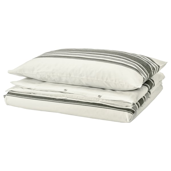 JÄTTEFRÄKEN duvet cover and pillowcase, white/dark grey, 150x200/50x80 cm