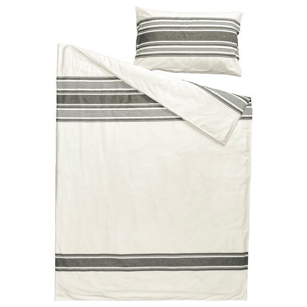 JÄTTEFRÄKEN duvet cover and pillowcase, white/dark grey, 150x200/50x80 cm