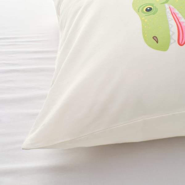 JÄTTELIK duvet cover and pillowcase, Dinosaurs/white, 150x200/50x80 cm