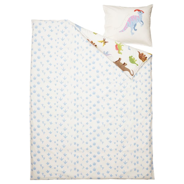 JÄTTELIK duvet cover and pillowcase, Dinosaurs/white, 150x200/50x80 cm